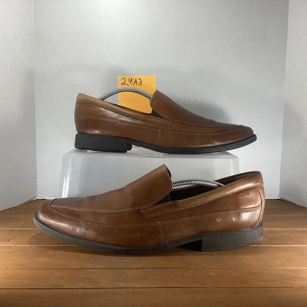 Clarks Collection Mens Slip On Loafers‎ Dress Shoes Leather Brown US 12 M